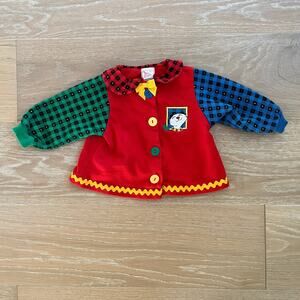Vintage Buster Brown Girl's Top 12 Months Plaid Sleeves Cat Appliqué